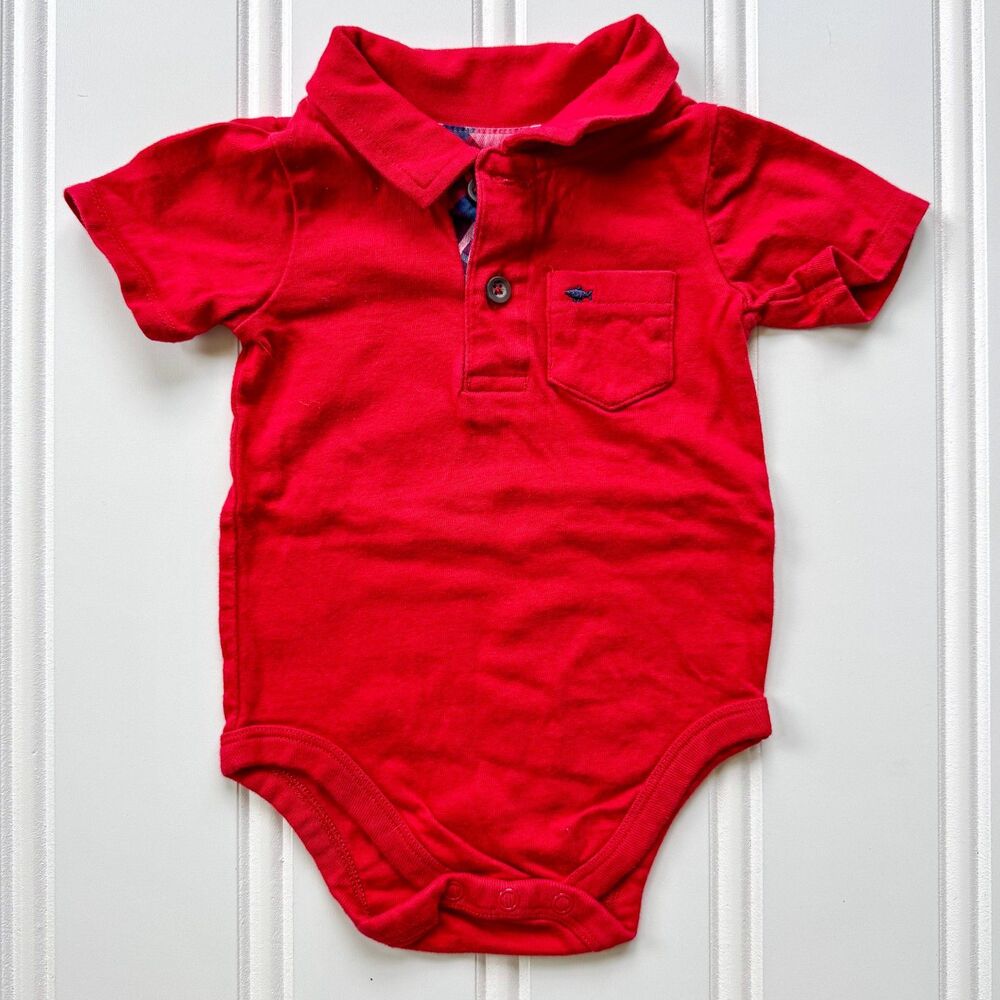 4/$10 - Garanimals Red Cotton Baby Polo Onesie Bodysuit